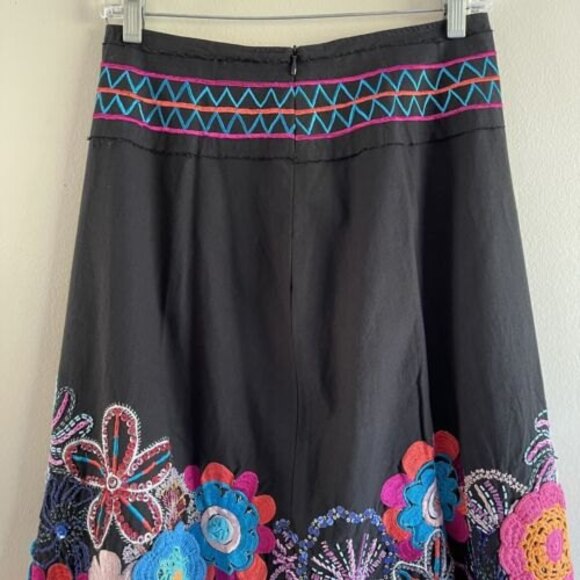 Colorful Midi Skirt Waist 28 Crochet Beaded Embroidered Black Vanity Collection - Picture 7 of 8